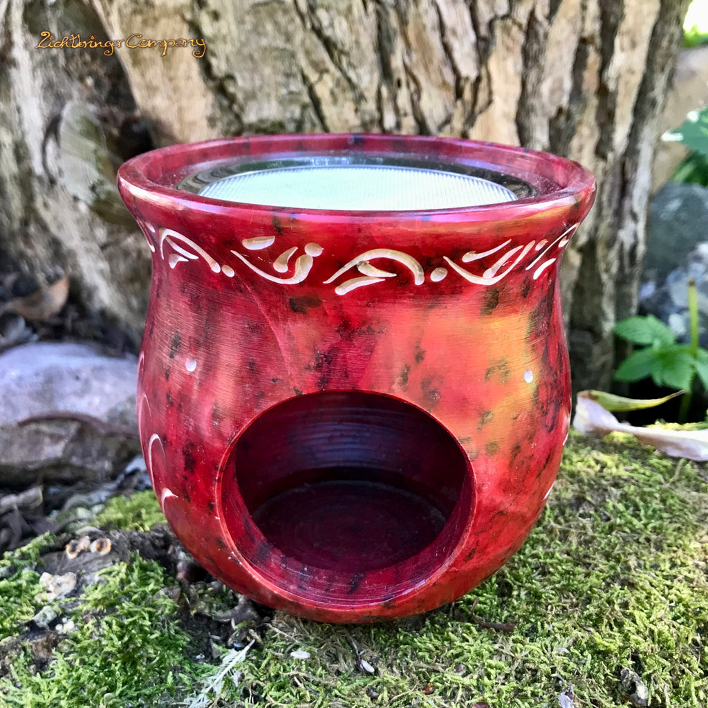 Rotes Stövchen mit Sonnenblume - Räucherhöhe 9 cm