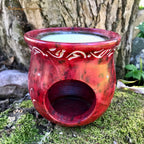 Rotes Stövchen mit Sonnenblume - Räucherhöhe 9 cm