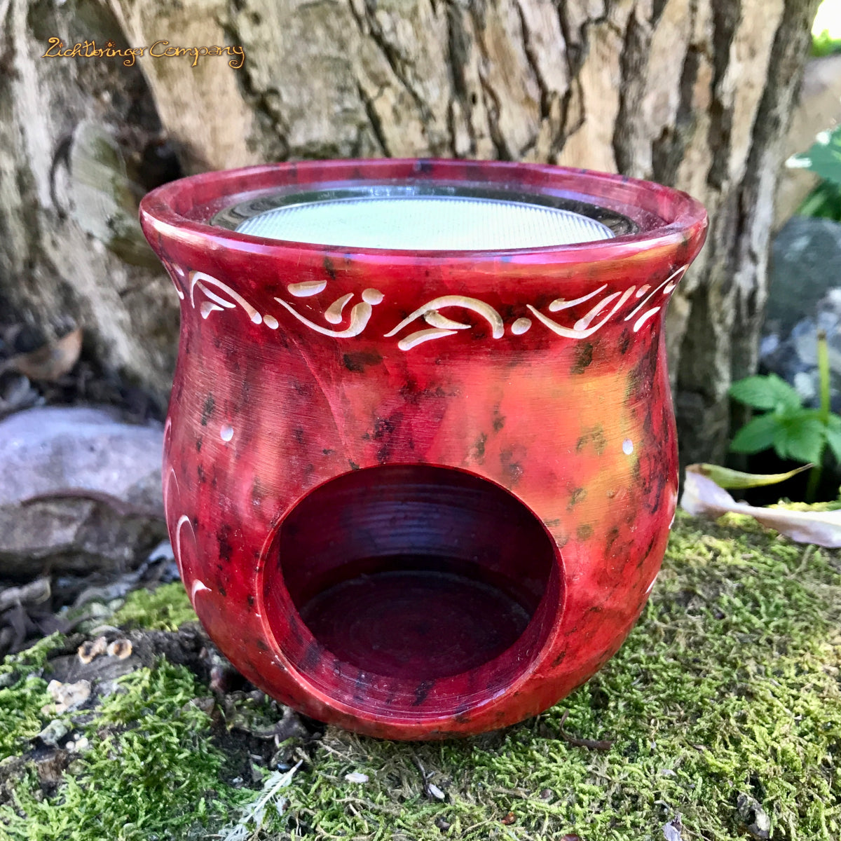 Rotes Stövchen mit Sonnenblume - Räucherhöhe 9 cm