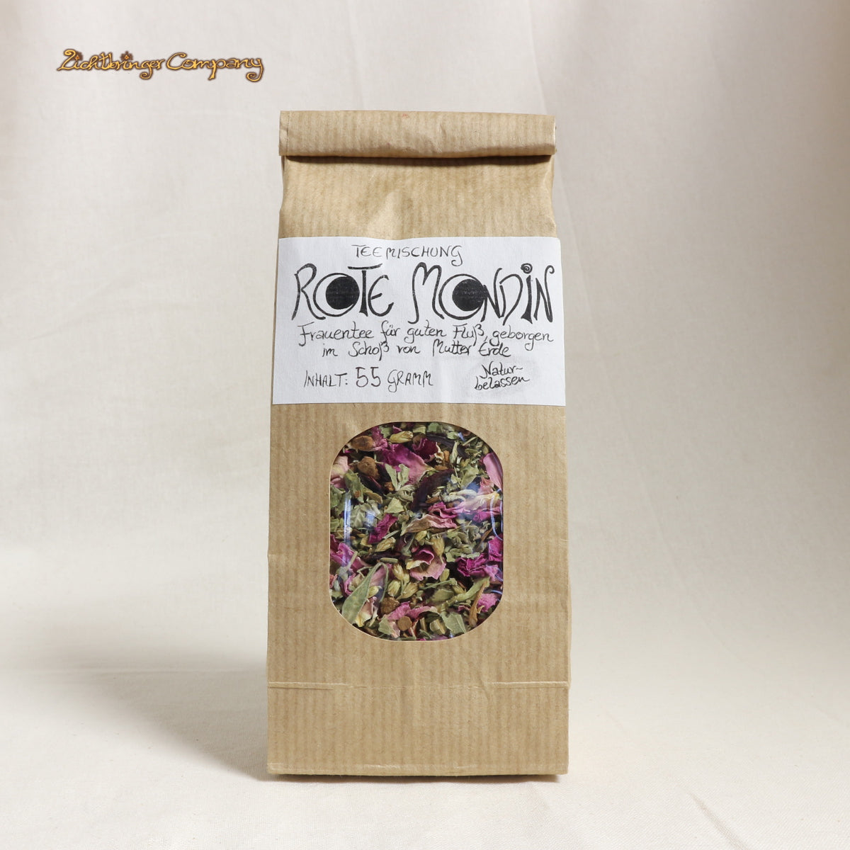 Rote Mondin Frauentee – Kräutertee im Papier-Blockbodenbeutel von Lichtbringer Company