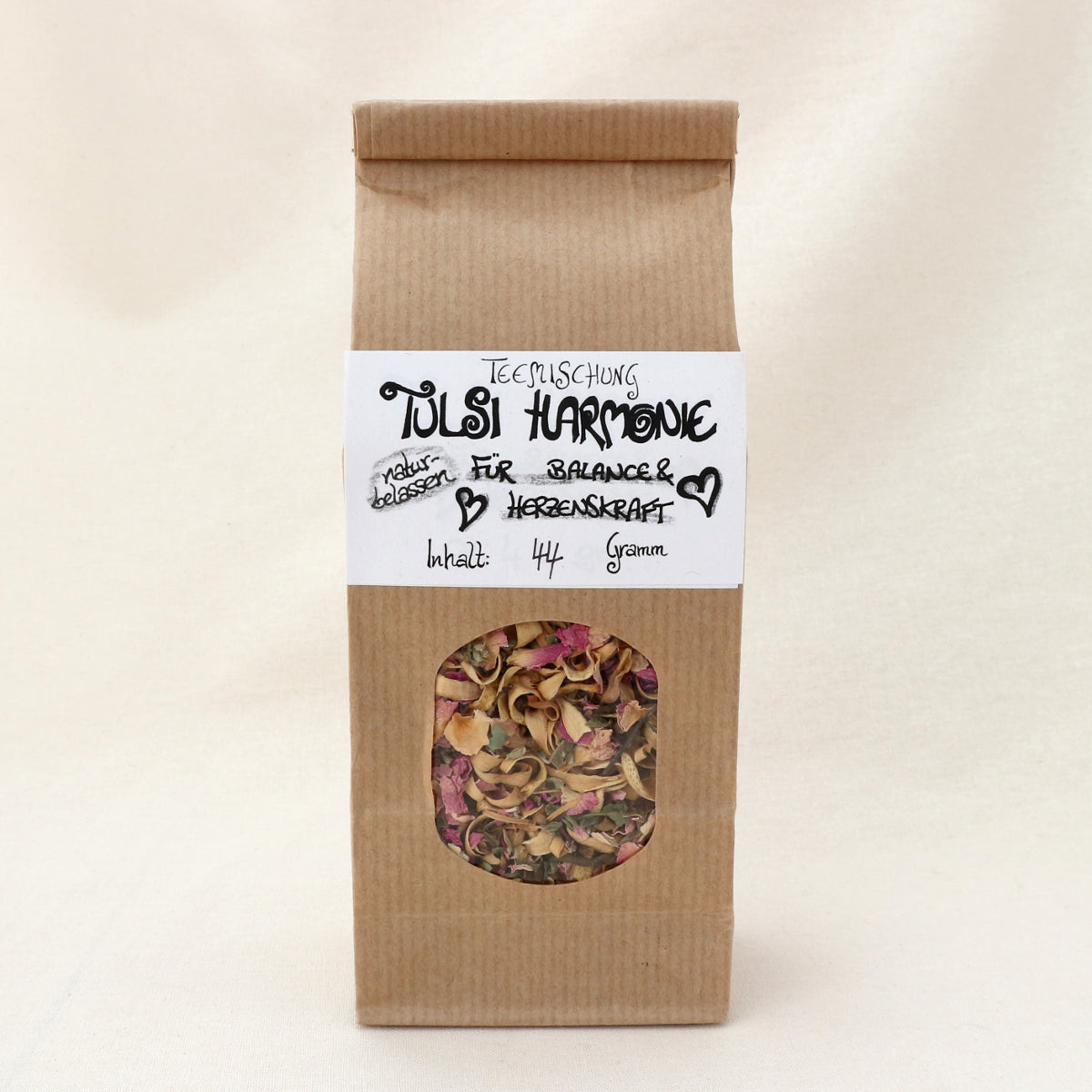 Tulsi Harmonie Kräutertee – Blütentee im Papier-Blockbodenbeutel von Lichtbringer Company