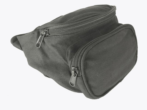 Bauchtasche für Smartphone, Powerbank, Geld in schwarz mit variablem Gurt und Klickverschluss.
