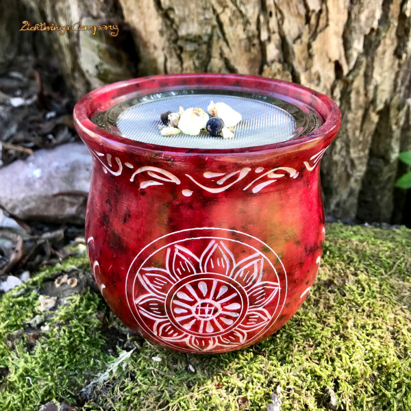 Rotes Räucherstövchen mit Motiv Sonnenblume