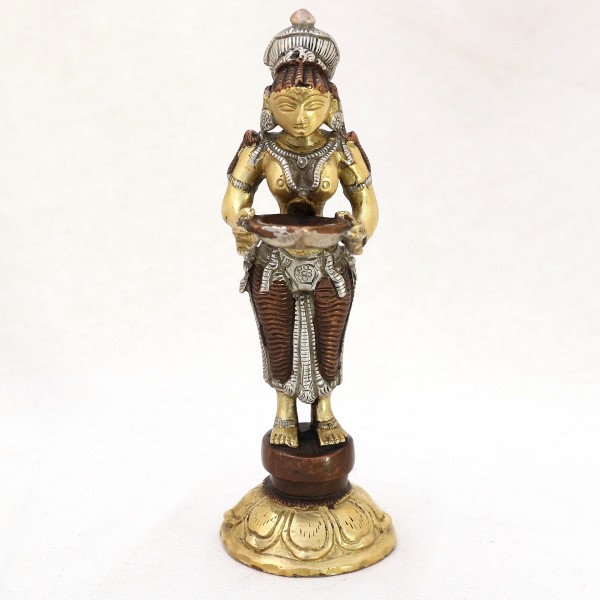 Deep Lakshmi Statue in Messing-Kupfer-Silber, 13 cm hoch