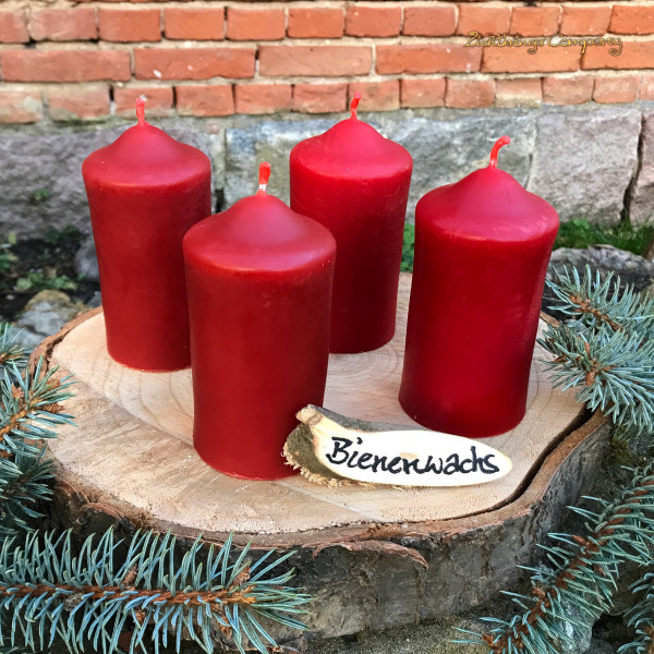 Adventskranz Stumpen, 100 % Bienenwachs rot, 4er Set